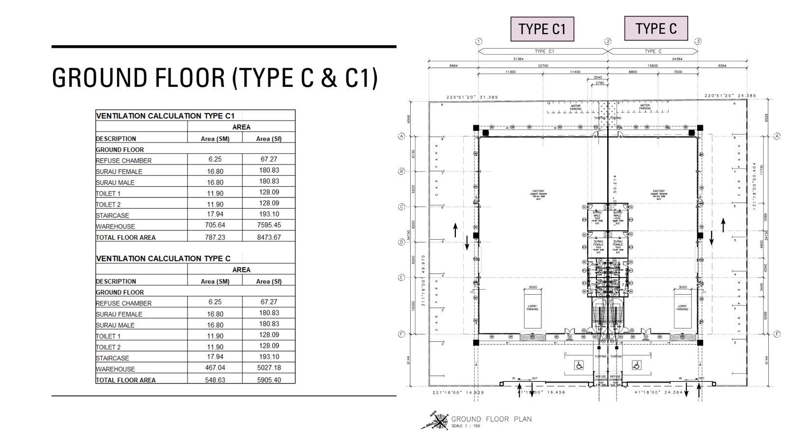 Type C & C1 屋顶平面图